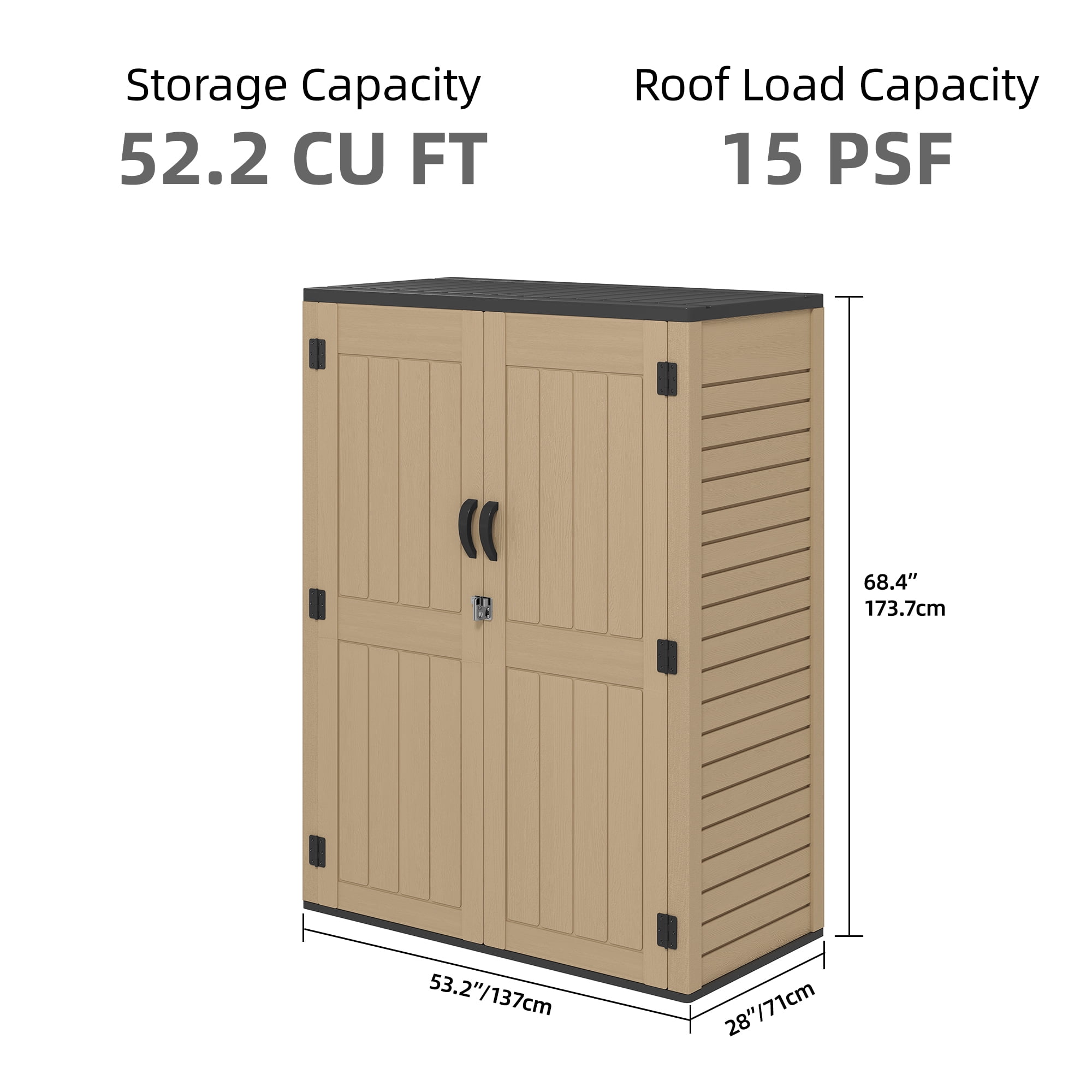 Dextrus Tall Outdoor Storage Shed, Vertical Lockable Tool Storage Resin Shed for Garden, Garage, Patio, No Shelves Included, Brown
