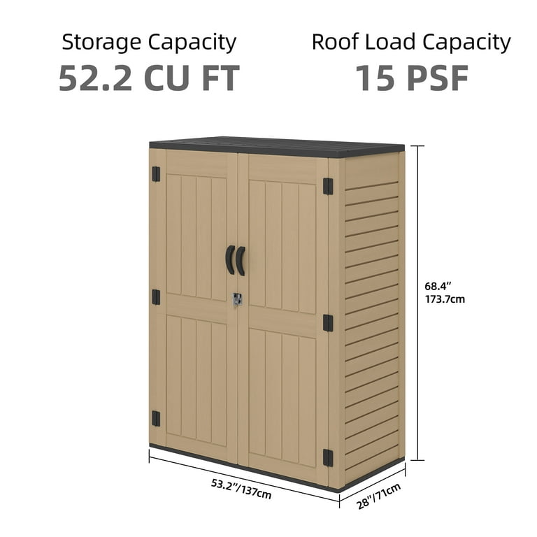 Uforic Outdoor Storage Shed, Vertical Lockable Tool Storage Resin