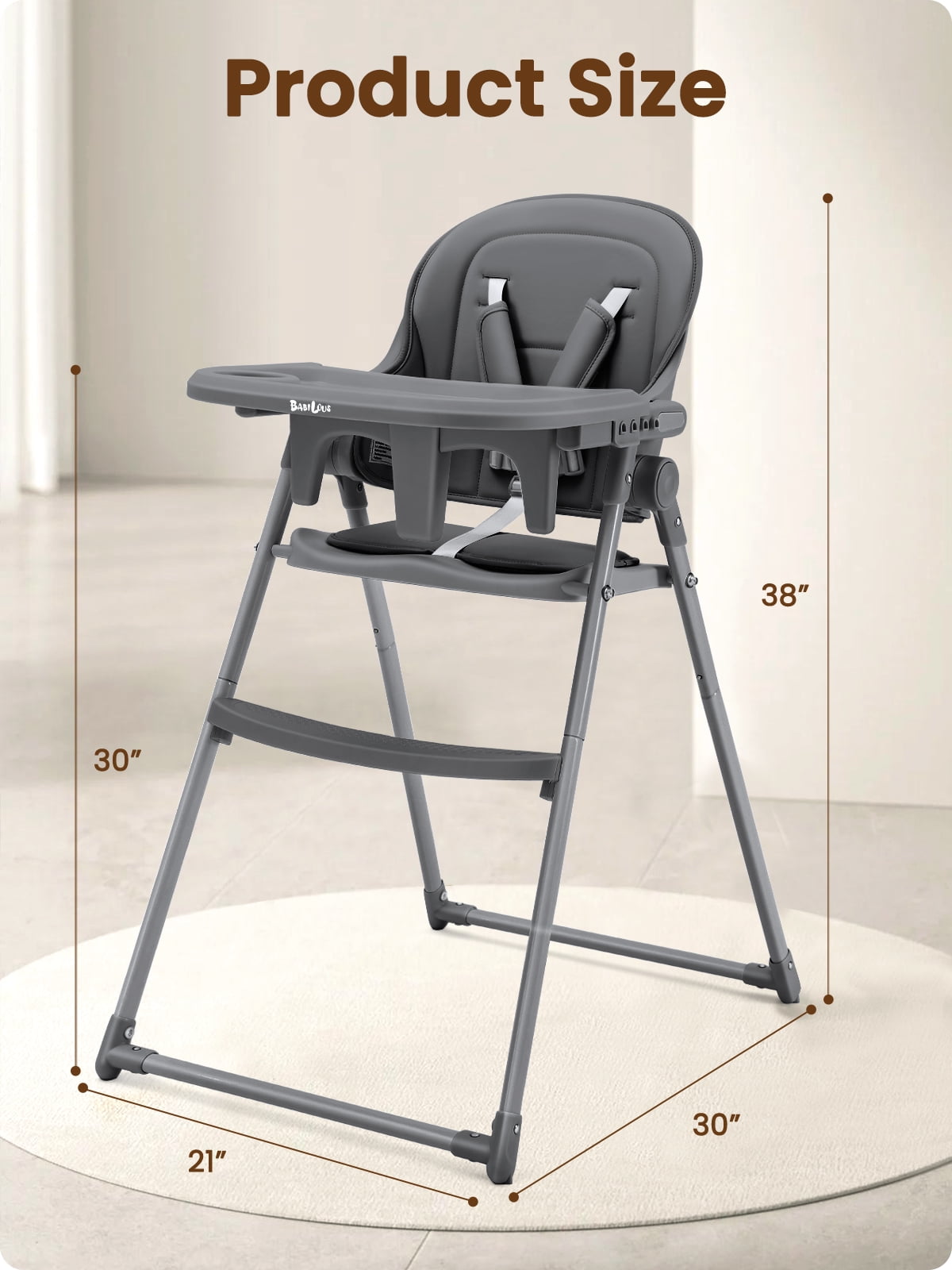 Babilous Foldable High Chair for Babies and Toddlers – Portable, Convertible High Chairs with Adjustable Tray, 5-Point Harness, and Easy-to-Clean Design