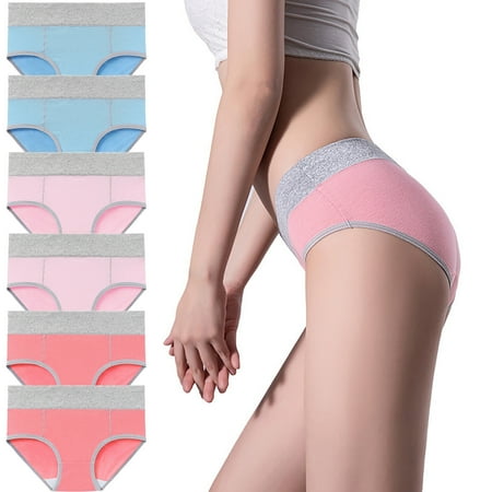 ATOYSOY Women s Classic Briefs Hip Lifting Cotton Panties  6 Pack Solid Lace Panty Teens Comfy Multipack Stretchy Mid Waist Underpants Shapewear Control Briefs for Ladies Clearance Blue XL