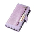 thumbnail image 2 of SaniMore for iPhone 15 Pro Wallet Case, Glitter PU Leather for Girls Women Zipper Purse Card Slots Cash Pocket Hand Rope Flip Kickstand Shockproof TPU Inner Magnetic Clasp Protective Shell, Purple, 2 of 7