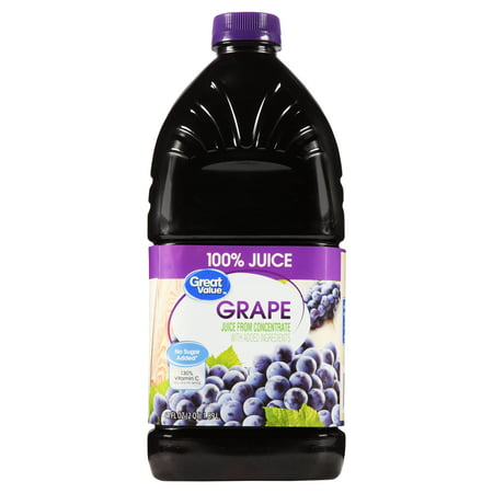 (2 Pack) Great Value 100% Juice, Grape, 64 Fl Oz, 1 (Best Grape Juice Brand)