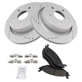 thumbnail image 2 of TRQ Performance Drilled Slotted Coated Brake Rotor & Ceramic Pad Rear Kit, 2 of 5
