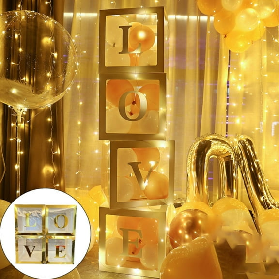 Veeogra Balloon Box Transparent Wide Application Plastic Square Clear DIY Letter Box Decor,Gold
