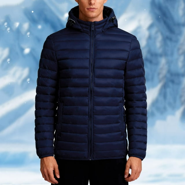Men's Solid Color Detachable Cap Zipper Cardigan Hooded Winter Warm Jacket Long Sleeve Parka for Cold Weather