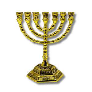 Gold Menorah with 12 Tribes of Israel Design
