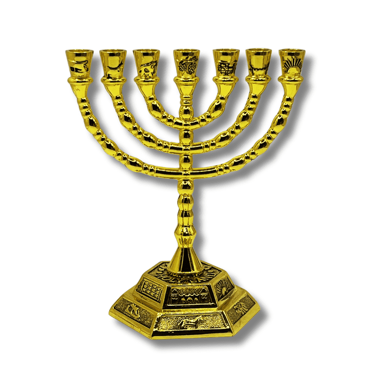 Gold Menorah with 12 Tribes of Israel Design photo 1