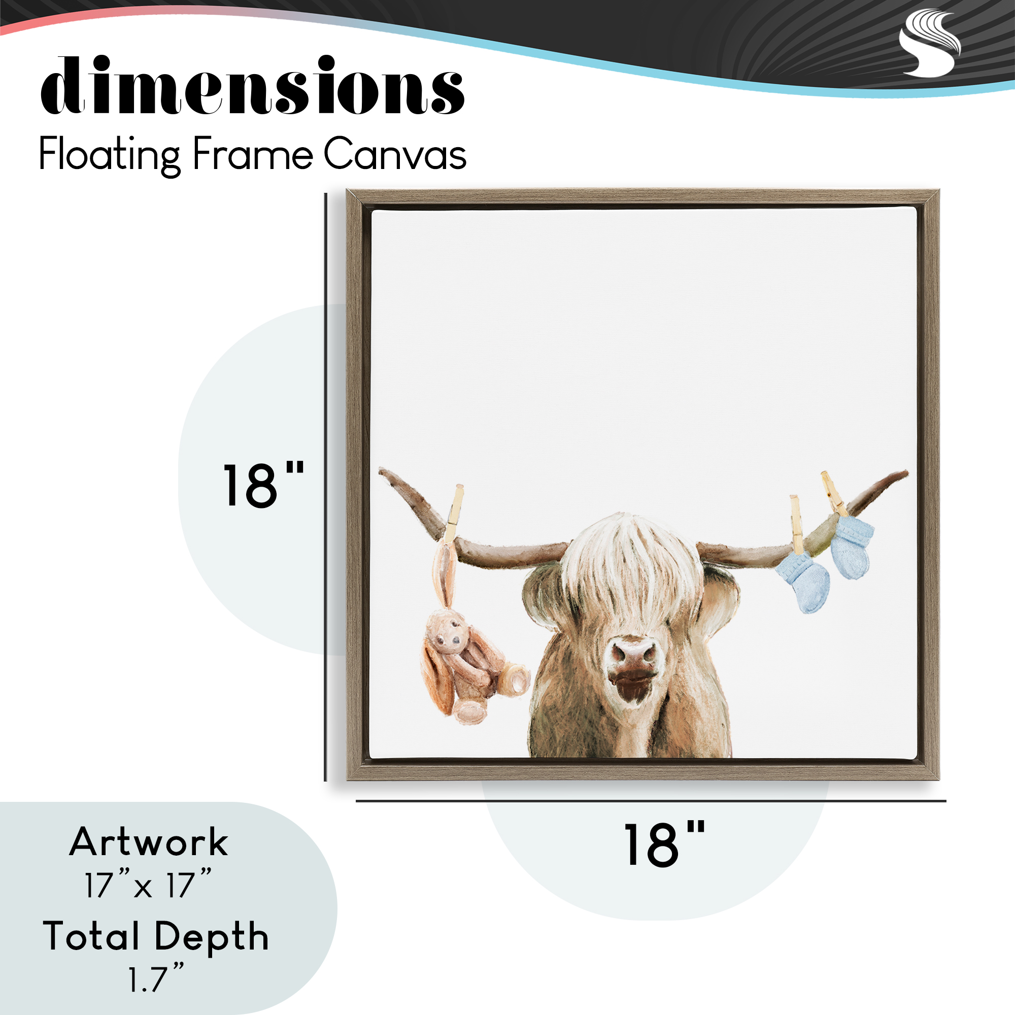 Highland Cow Baby Boy Brown Framed Floater Canvas Wall Art, design by Ali Lynne