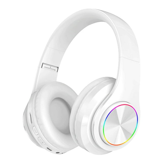 Audífonos plegables con montaje en la cabeza, inalámbricos, Bluetooth 5.0, entrada auxiliar, tarjeta FM/T, apertura con degradado de 7 colores, micrófono integrado.