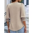 thumbnail image 4 of Blouses for Women Dressy Casual 3/4 Length Sleeve Womens Tops with Smocked Cuffs Khaki XXXL, 4 of 9