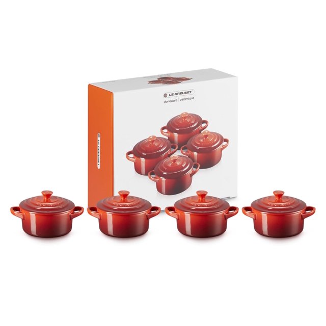 Le Creuset Juego de 4 mini cocottes con libro de cocina, 8 onzas cada una, cereza
