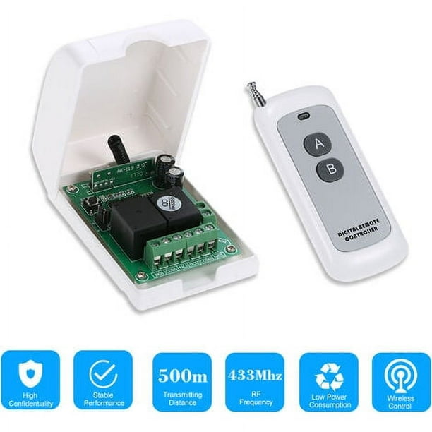 Tipo de aprendizaje Interruptor de control remoto inalámbrico de 2 vías DC12V Controlador receptor inalámbrico con control remoto inalámbrico 433/1527 500 metros (en un ambiente abierto, sin