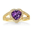 thumbnail image 2 of Gem Stone King 18K Yellow Gold Plated Silver Heart Shape Amethyst and White Moissanite Ring for Women | 1.89 Cttw | Gemstone Birthstone (Size 9), 2 of 4