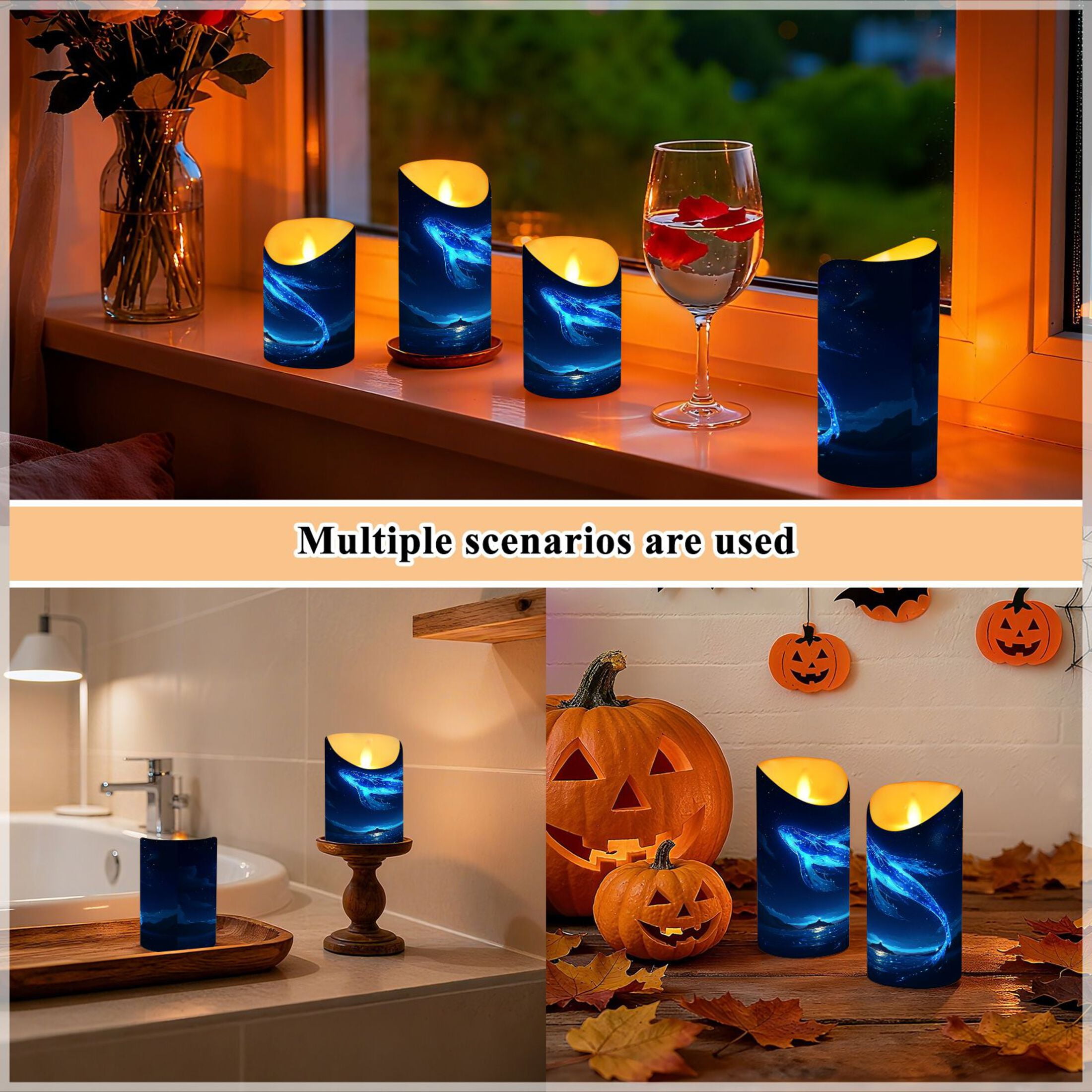 2 PCS Tilted Flameless Candles Flickering LED Lights Battery Operated Candles with Remote Timers for Holiday Decor Glowing Blue Creature