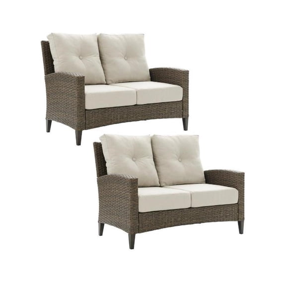 Home Square 2 Piece Outdoor Wicker High Back Loveseat Set in Beige