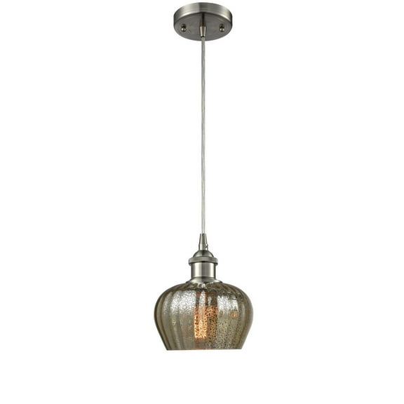 Fenton Brushed Satin Nickel LED Mini Pendant with Mercury Fluted Sphere Glass