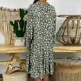 thumbnail image 5 of Plus Size Dresses Ladies Plus Size Loose Print Long Sleeve V Button Mini Sundress Green L, 5 of 5