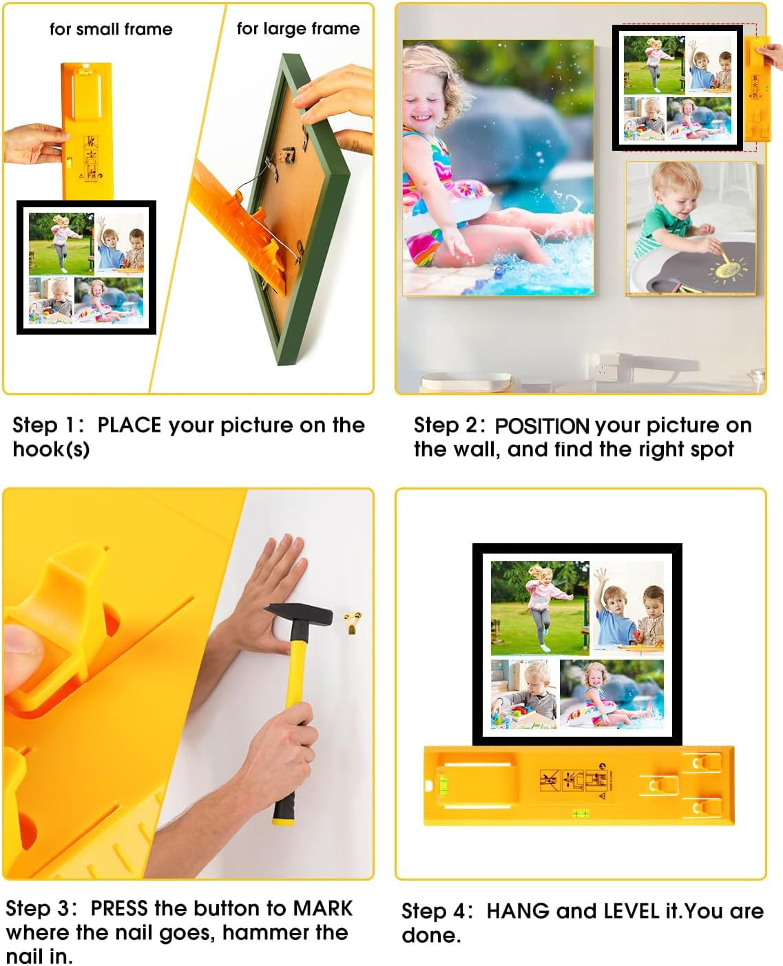 Picture Hanging Kit, Instaframe Picture Hanging Tool with Level for Quick and Precise Position, Hang and Level Wall Hanging Kit for Sawtooth/ Wire Hanger, Photo Frame/ Painting/ Home Decor