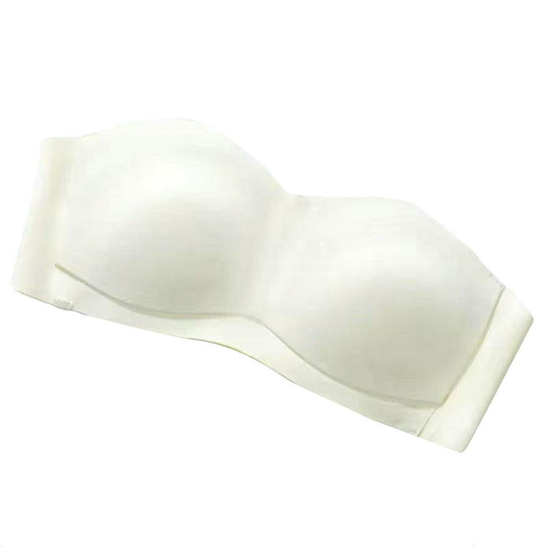 rygai Sports Bra Strapless Solid Color Seamless Anti Exposure Ladies Padded  Wire Free Brassiere for Inside Wear,White,L 