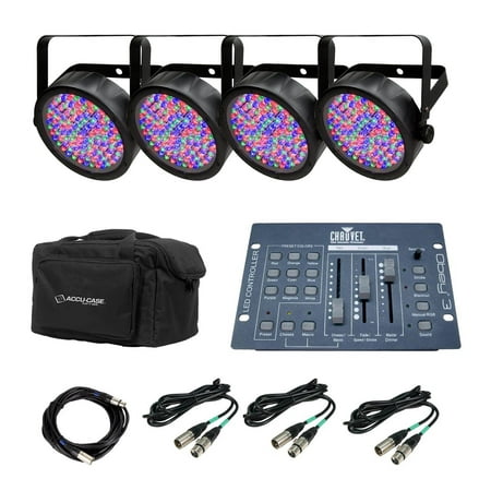 4 Chauvet DJ SlimPar 56 LED Slim Par Cans w/Obey 3 DMX Controller + Bag & (Best Dmx Lighting Controller)