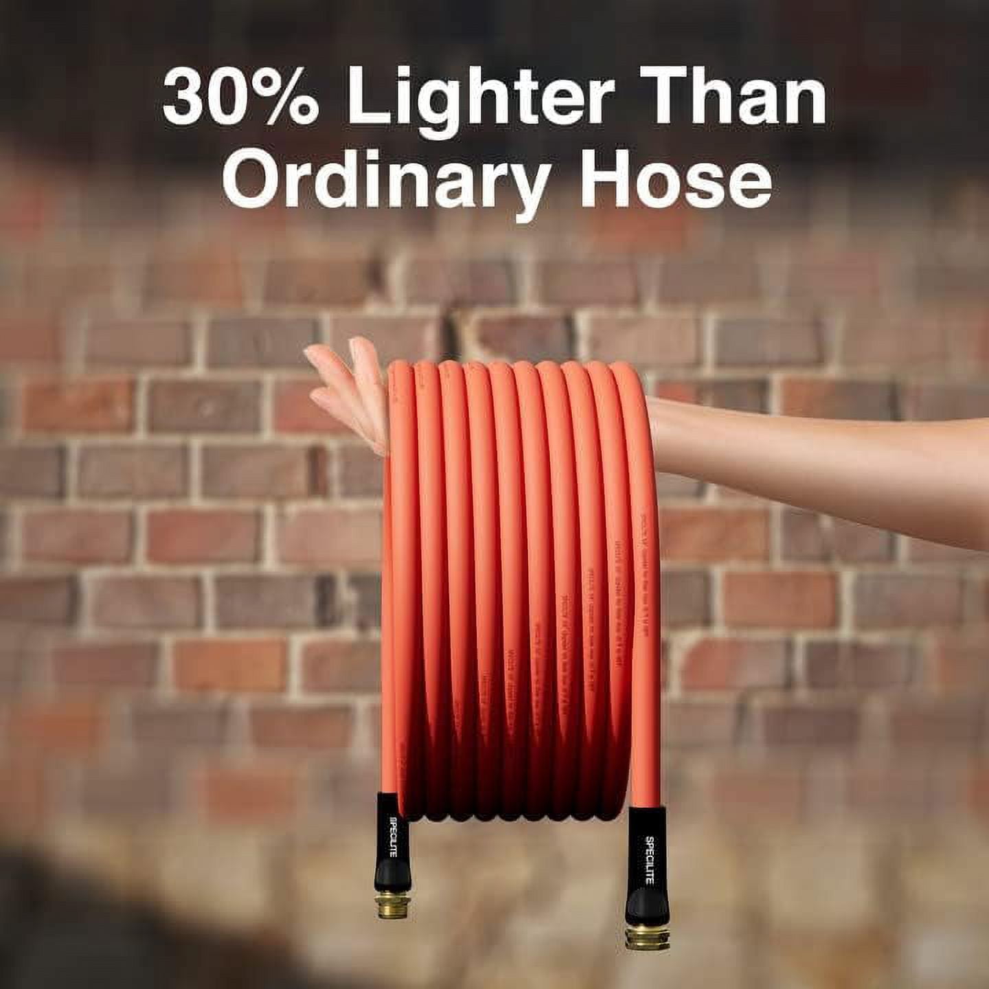 SPECILITE Red Rubber Hot Water Hose 5/8" x 50 ft,Heavy Duty Garden Hose -50℉-190℉,Flexible & Lightweight Rubber Hoses with 3/4" Brass Fittings