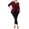 thumbnail image 2 of Agnes Orinda Women's Plus Size Tops Belted Knot Tie V Neck Long Sleeve Casual Knit Blouse 3X Burgundy, 2 of 7