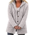 thumbnail image 2 of Women's Fuzzy Fleece Hooded Coat , Button Front Long Sleeve Loose Mid Length Loungewear Cardigan Winter Warm Jacket with Pockets Gray XL, 2 of 7