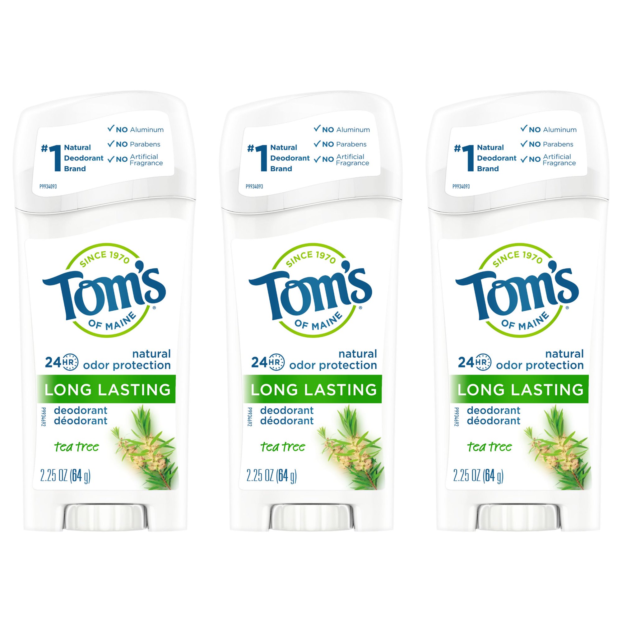 Tom's of Maine Long Lasting Natural Deodorant, Tea Tree, 2.25oz, 3 Pack