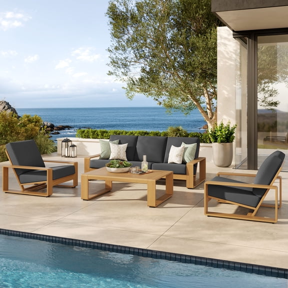 Modway Lirienne 4-Piece Outdoor Patio Aluminum Faux Wood Furniture Set in Charcoal Natural by Modway