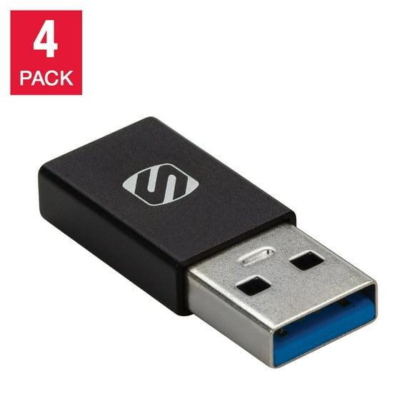 Scosche Strikeline USB-A to USB-C Adapter, 4-pack