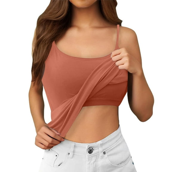 Aihuaihua Women's Built-In Bra Tank Top Casual Crew Neck Sleeveless Summer Athletic Workout Camisole Plus Size Padded Top