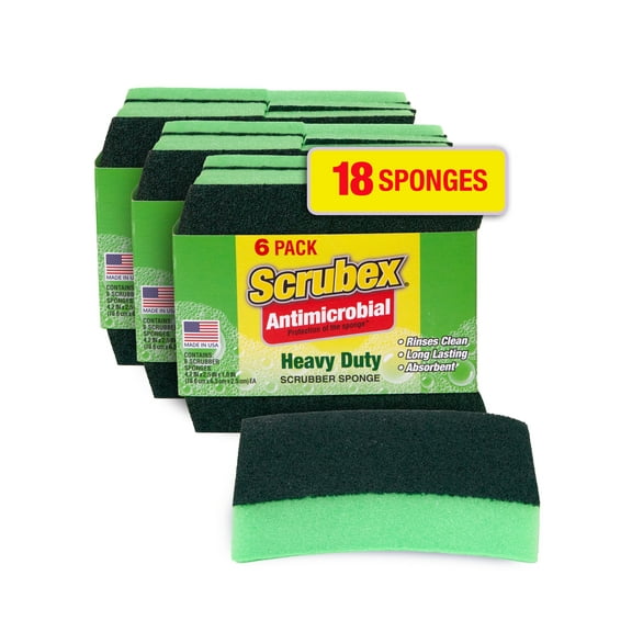 Scrubex Heavy Duty Odor Resistant Scrub Sponge, Multi-Purpose Sponge for Kitchen and Household, Safe for Non-Coated Cookware (18 sponges)