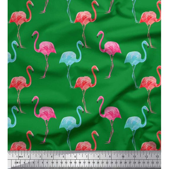 Soimoi Georgette Viscose Fabric Flamingo Bird Print Fabric by Yard 42 Inch Wide