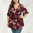 thumbnail image 2 of Wycnly Womens Tops Dressy Casual Empire Waist Plus Size Swing Cold Shoulder Tunic Shirts Floral Print V-Neck Short Sleeve Summer BlouseWine XXXXXL, 2 of 5