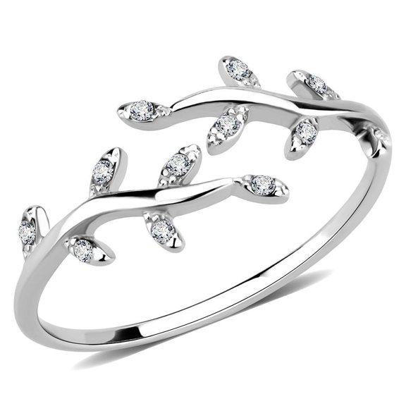 Womens Silver Rings High polished (no plating) 316L Stainless Steel Ring with AAA Grade CZ in Clear DA266