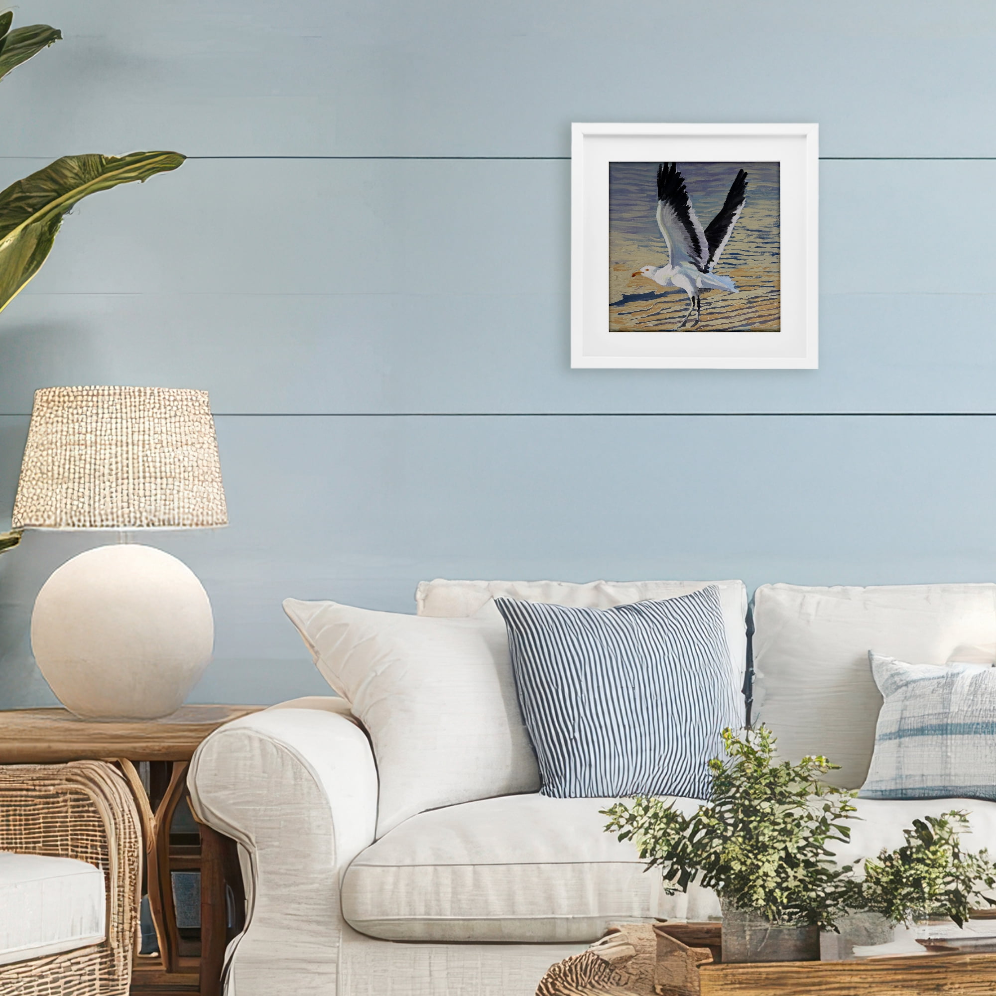 Stupell Industries Seagull Taking Flight White Framed Print Under Glass, design by Violeta Vollmer