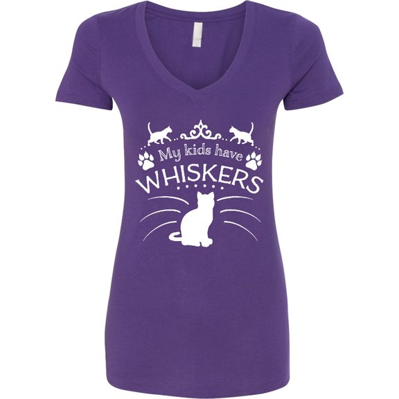 Inktastic My Kids Have Whiskers Cat Family Pets Women's V-Neck T-Shirt