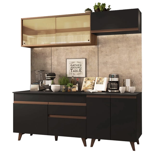 Madesa Gabinete de Cocina Compacta 190 cm Reims Negro/Rústico 01