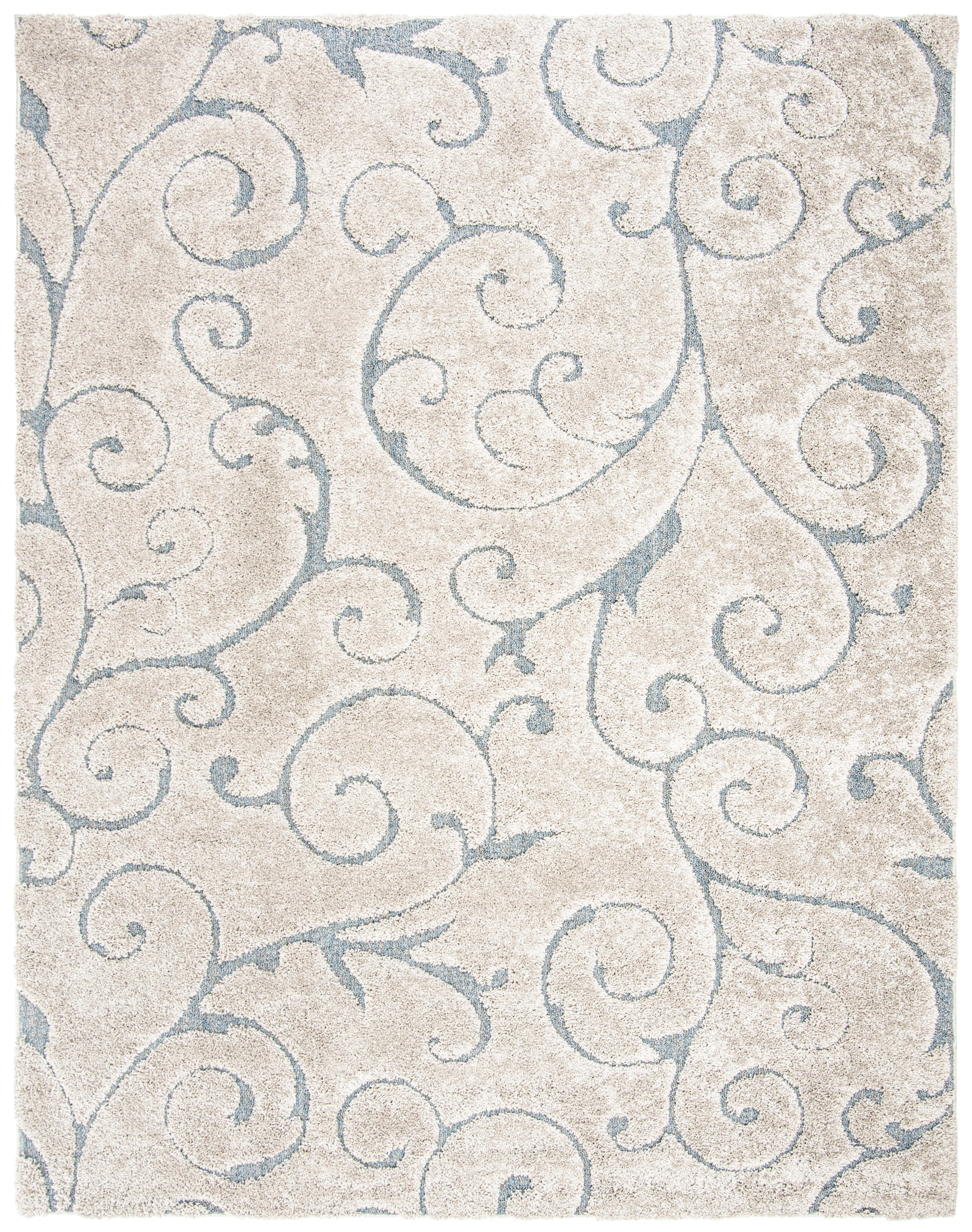 SAFAVIEH Florida Doug Floral Vines Geometric Shag Area Rug, Beige/Blue Grey, 8' x 10' - Large - Transitional Modern Design, Beige & Blue Grey, Non-Shedding & Easy Cleaning, Ultra Plush Thick Pile, Id