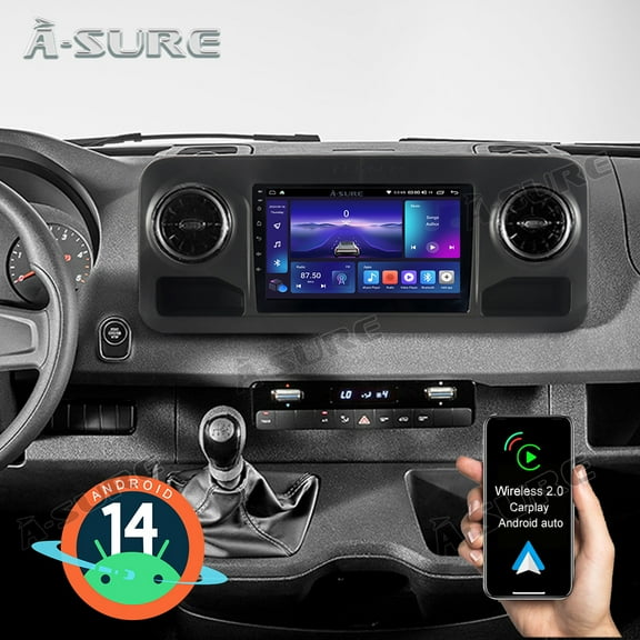 2 64GB Android 14 Car Radio Stereo for Mercedes Benz Sprinter Freightliner W907 VS30 2019-2023, Wireless CarPlay GPS Nav WiFi Bluetooth DSP FM RDS SWC