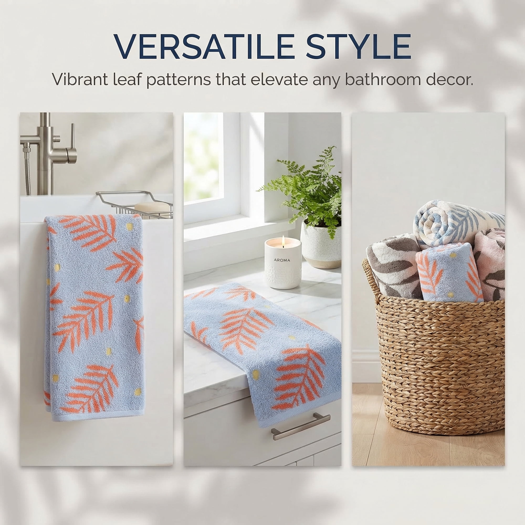 Unique Bargains Cotton Soft Hand Towel Leaf Pattern Absorbent Towel Blue 29" x 13"