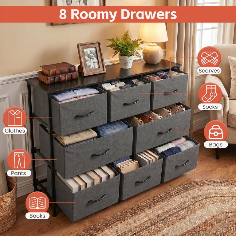 edx 8-Drawer Fabric Dresser, Gray, Retro Design photo 5