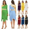 thumbnail image 2 of Women Praise Dance Worship Long Dress Metallic Gold Color Block Long Sleeve Stage Dancewear, 2 of 7