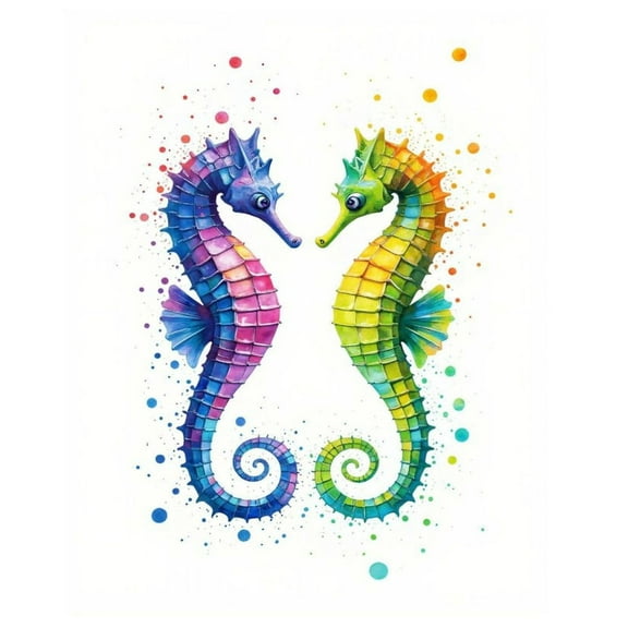 Paint by Numbers Kit for Adults, Colorful Seahorses Splash Art Paint by Numbers, Easy Paint by Numbers Kit for Adults Beginner, DIY Adult Paint by Number Kits on Canvas, Home Decor