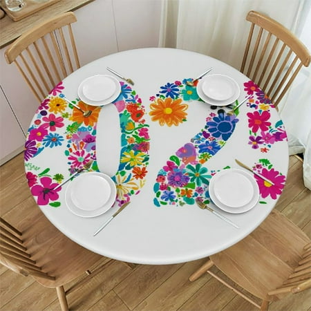

Autua Colorful Flowers 2025 Round Tablecloth | Stain-Resistant & Washable | Ideal for Indoor and Outdoor Use | Home Kitchen Outdoor Decoration | New Year Table Cover 46 -50
