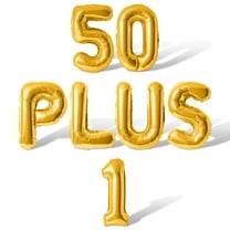 Letter Balloons - 50 PLUS 1 16" Inch Alphabet Letters Foil Mylar Balloon 51st Birthday Party Banner (Gold)