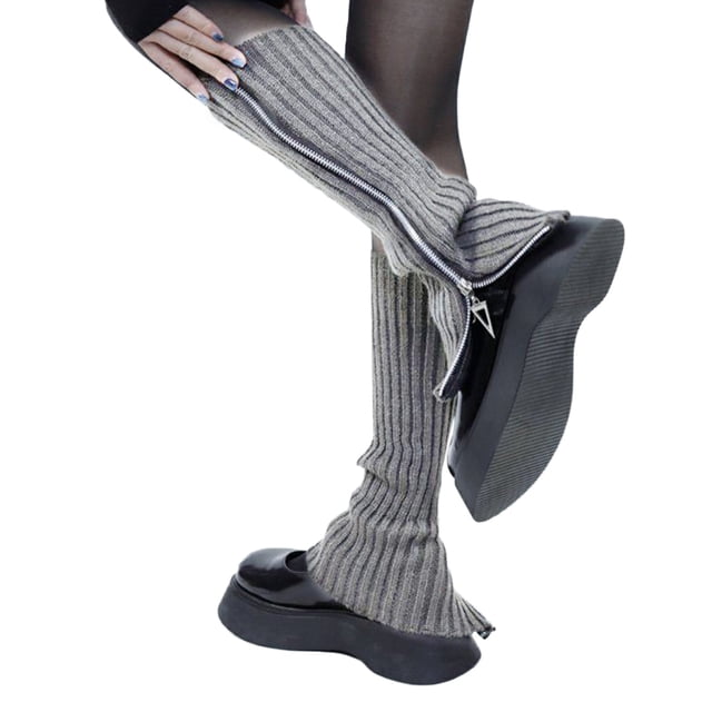 FhsagQ Socks Socks for Women Crotchless Plus Womens Leg Warmers Gothic Punk Ribbed Knitted Leg Warmers Side Zipper up Solid Color Boot Socks Student Knee High Foot Cover Winter Sock Grey One Size
