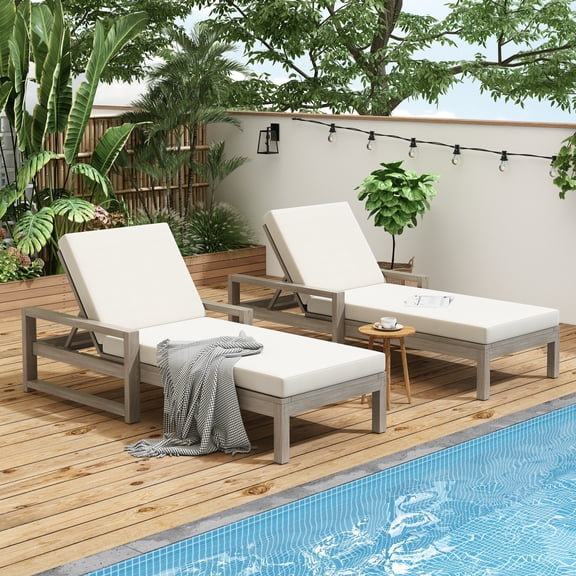 Outdoor Lounge Chairs Set of 2, 5-Position Chaise Lounge Outdoor, Patio Chaise Lounge with Cushion & Adjustable Backrest, Pool Lounge Chairs Set of 2 for Backyard, Deck, and Lawn, Gray 18872
