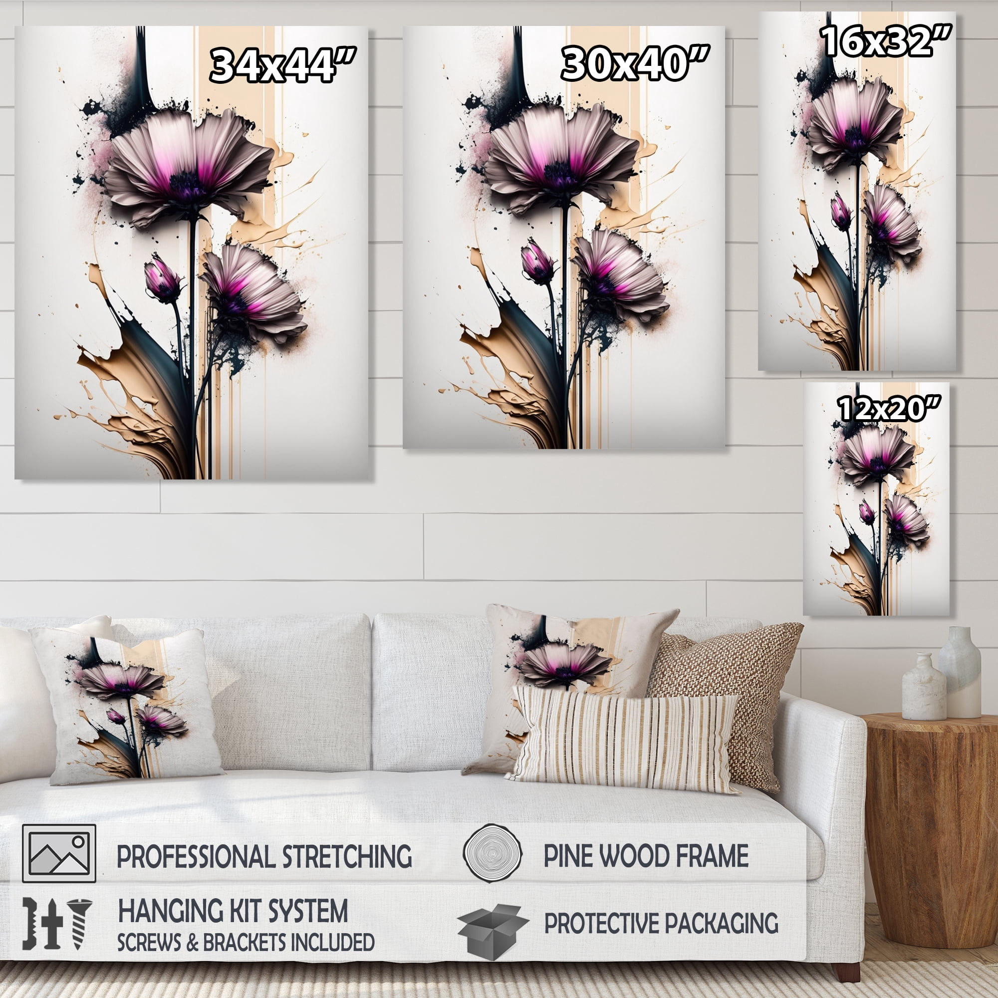 Designart Pink Gerbera Flower On Abstract Fusion IV Canvas Wall Art
