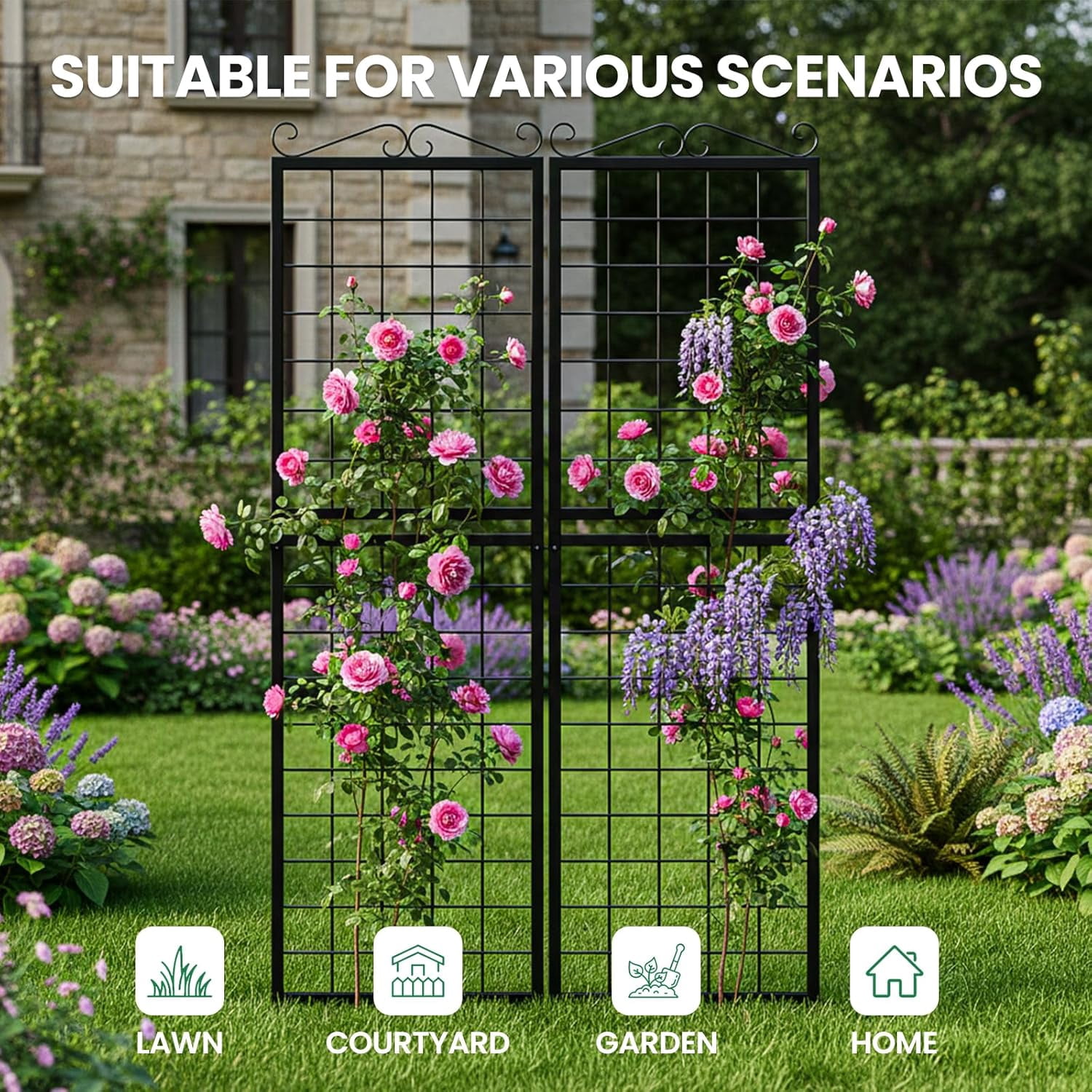 2Pack Metal Garden Trellis for Climbing Plants Outdoor, 71x20in Metal Plant Support for Flowers Tomato Cucumber Rose Vegetable Garden Courtyards Lawns Decoration, Black